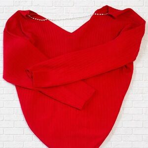 SHEIN Red Ribbed Blouse